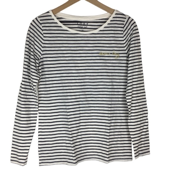 LOFT Vintage Soft Long Sleeve T Shirt Top Snow Day Stripe Glitter Size Small NWT - Picture 10 of 10